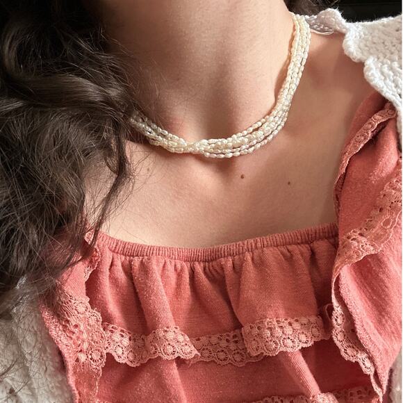 Vintage 6 Strand Freshwater Rice Irregular Pearl Necklace Cloisonne Closure - Picture 2 of 8